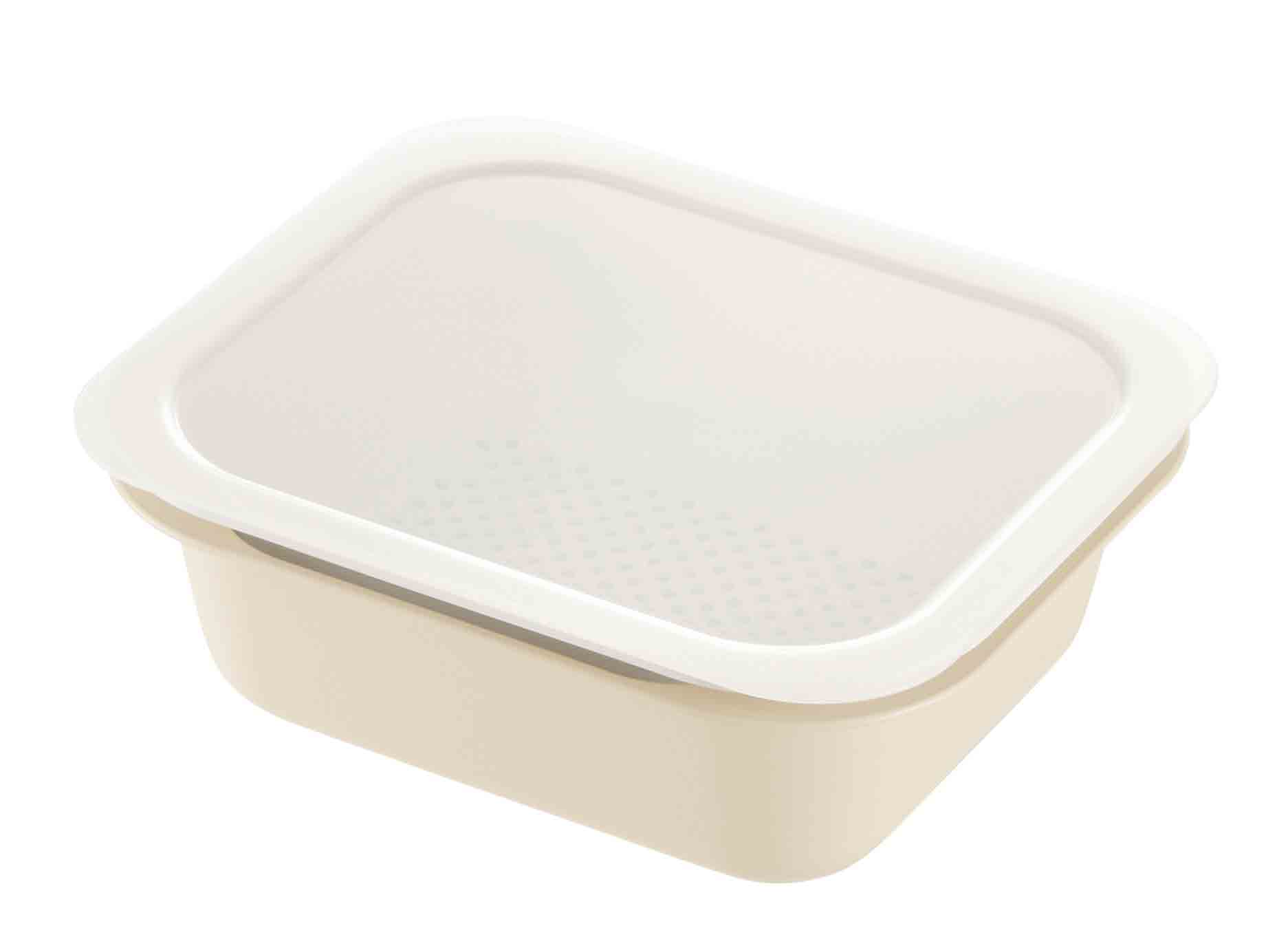 【生活応援キャンペーン対象商品】コランダー＆バット　レクタングル　Ｌ　フタ付　ＩＶ　　　　　　　　　　　　　　　　　　　　　