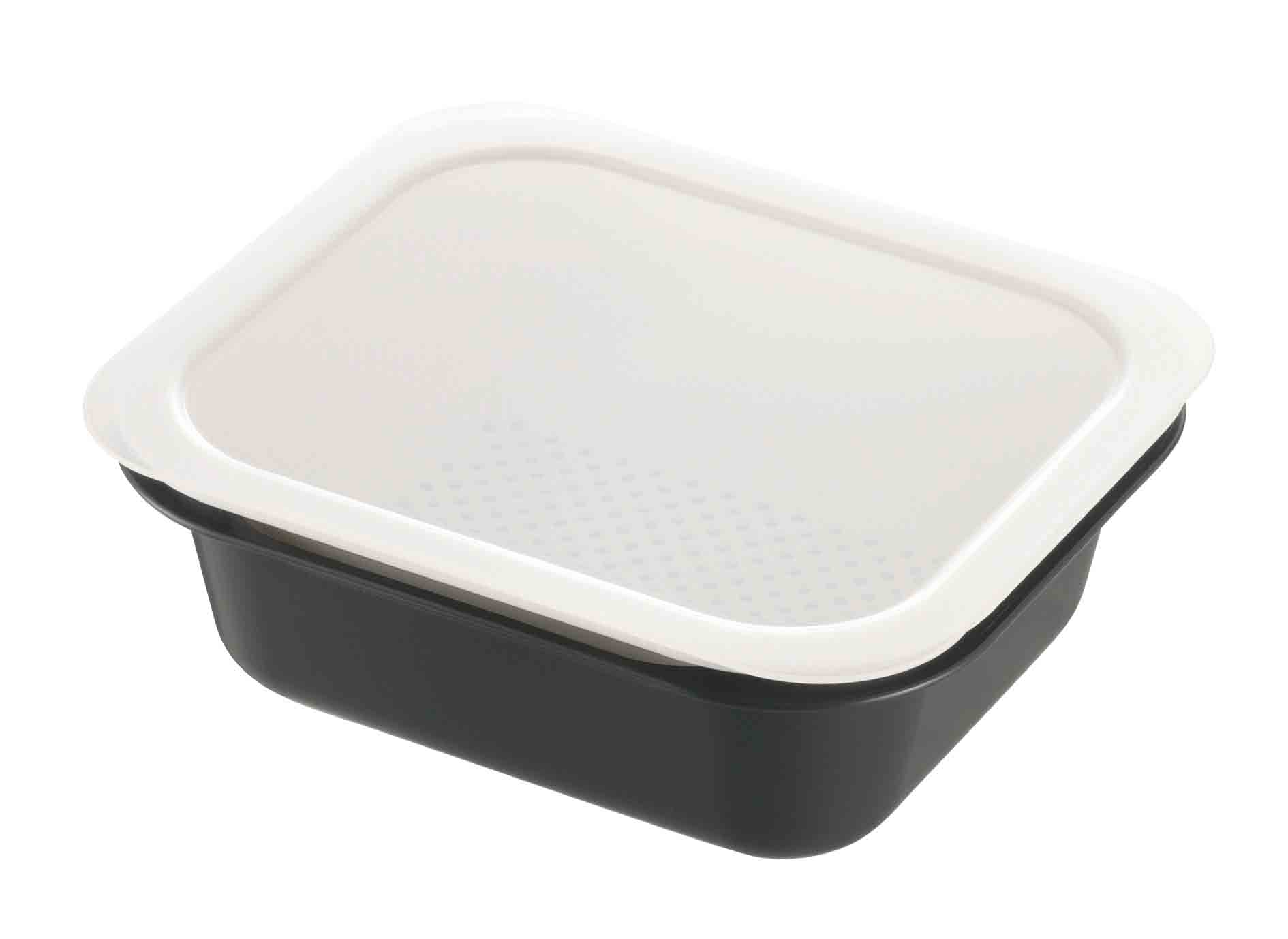 【生活応援キャンペーン対象商品】コランダー＆バット　レクタングル　Ｌ　フタ付　ＤＧ　　　　　　　　　　　　　　　　　　　　　
